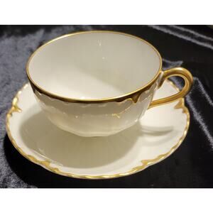 Antique Haviland Limoges Tea Cup and Saucer, Gold Rim